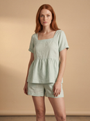 Conjunto Bata Amélia e Shorts Dora em Linho - Verde Menta - frente