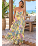 Vestido Longo Floral Feminino Alças Finas Bohemian - Floral - frente