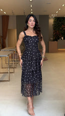 Vestido Mídi Tule Poá - Preto - frente