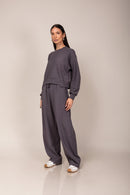 Conjunto Moletom Cropped Wide Leg - Chumbo - frente