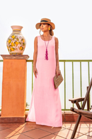 Vestido Longo Regata Donatela em Viscolinho - Rosa - frente
