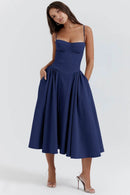 Vestido Midi Modelador Tina - Azul Marinho - frente