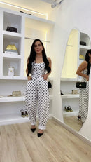 Conjunto Cropped Alcinha e Calça Pantalona Poá Preto e Branco - Poá - frente