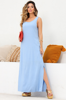 Vestido Longo Regata Donatela em Viscolinho - Azul Claro - frente