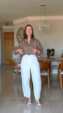 Camisa Oversized em Linho Marrom - Marrom - frente