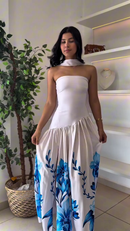 Vestido Essence Estampado - Branco Floral Azul - frente