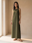 Vestido Midi Alice em Linho - Verde Militar - frente