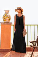 Vestido Longo Regata Donatela em Viscolinho - Preto - frente
