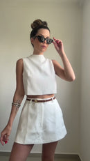 Conjunto Cropped Gola Alta e Shortsaia Branco - Branco - frente