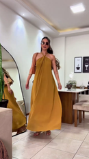 Vestido Longo Frente Única - Mostarda - frente