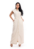 Vestido Longo com Linho - Off White - frente
