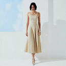 Conjunto Saia Midi e Cropped em Linho - Bege - frente