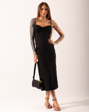 Vestido Midi Los Angeles em Linho - Preto - frente