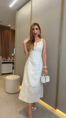 Vestido Midi Laise Alças Largas Off White - Off White - frente
