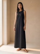 Vestido Midi Alice em Linho - Preto - frente