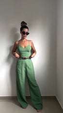 Conjunto Monocromático Calça Alfaiataria e Cropped - Verde - frente