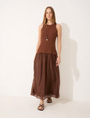 Vestido Longo Evasê com Forro - Marrom - frente