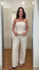 Conjunto Blusa Peplum Alcinha e Calça Reta Listrado Off White - Off White - frente