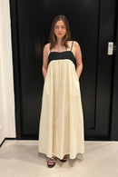 Vestido Longo em Linho Emily - Preto e Branco - frente