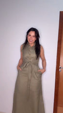 Chemise 100% Linho com Amarração - Verde - frente