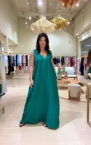 Vestido Paula em Linho - Verde Esmeralda - frente