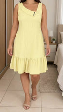Vestido Midi Regata com Babado - Amarelo Claro - frente
