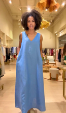 Vestido Paula em Linho - Azul - frente