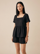 Conjunto Bata Amélia e Shorts Dora em Linho - Preto - frente