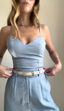 Conjunto Monocromático Calça Alfaiataria e Cropped - Azul - frente