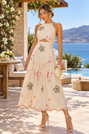 Vestido Carolina Bordado em Linho - Off White - frente