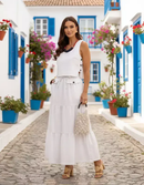 Conjunto Bruna Saia Longa e Regata em Linho - Branco - frente