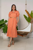 Vestido Chemise Pietra Bordado em Linho - Salmão - frente
