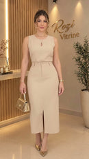 Conjunto Alfaiataria Regata e Saia Midi - Bege - frente