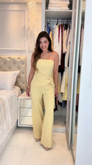 Conjunto Tomara que Caia Peplum e Calça Pantalona Amarelo Manteiga - Amarelo Manteiga - frente
