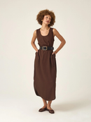 Vestido Midi Gabiroba em Linho - Marrom - frente