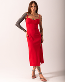 Vestido Midi Los Angeles em Linho - Vermelho - frente