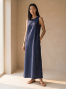 Vestido Midi Alice em Linho - Azul Marinho - frente