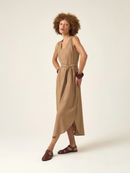 Vestido Midi Gabiroba em Linho - Caramelo - frente