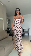 Vestido Longo Alcinha Animal Print com Amarração - Animal Print - frente