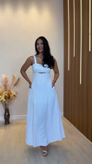 Vestido Longo Alças Largas com Amarração nas Costas - Branco - frente