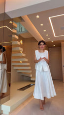 Conjunto Colete e Saia Longa Evasê 100% Linho Off White - Off White - frente