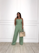 Macacão Pantalona Antonela em Linho com Bojo - Verde Claro - frente