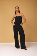 Conjunto Top Strapless e Calça Pantalona - Preto - frente