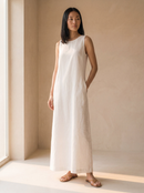 Vestido Midi Alice em Linho - Off White - frente