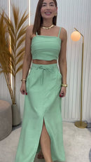 Conjunto Saia Longa e Cropped - Verde Menta - frente