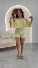 Conjunto Cropped e Short - Amarelo Claro - frente