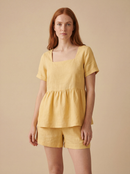 Conjunto Bata Amélia e Shorts Dora em Linho - Amarelo - frente