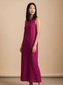 Vestido Midi Alice em Linho - Magenta - frente