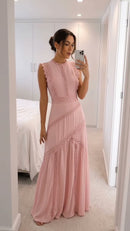 Vestido Longo com Renda Guipir - Rosa - frente