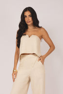 Conjunto Top Strapless e Calça Pantalona - Off White - frente
